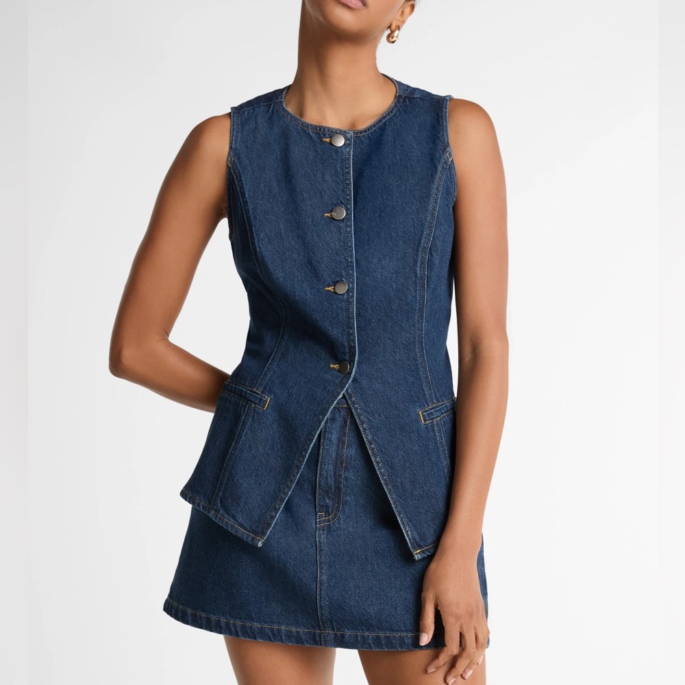 SCOOP Blue Denim Button Skirt and Vest Set